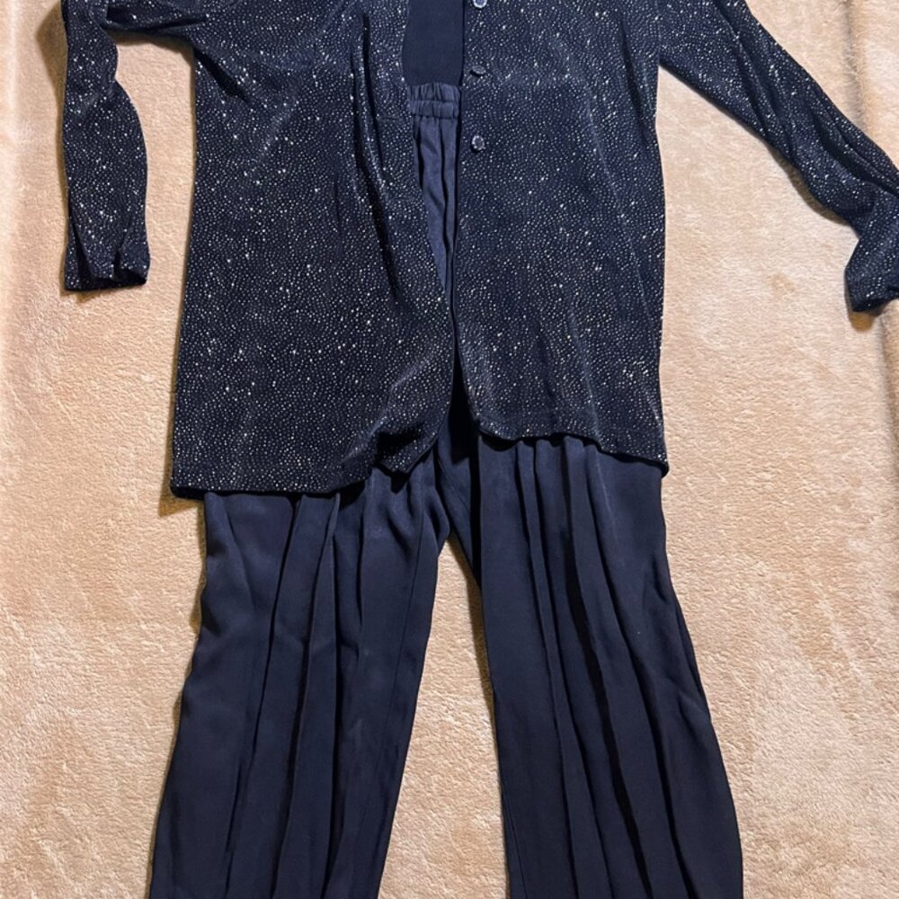 Vtg Sheri Martin New York Women 6 Black Sparkle Shoulder‎ Pad Jacket & Pant Set